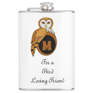 Elegant British Barn Owl Monogram Flachmann