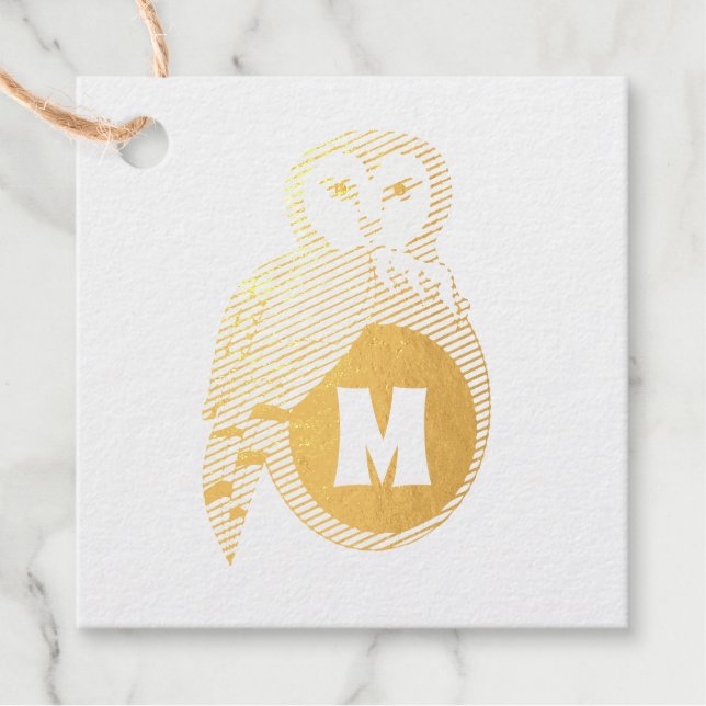Elegant British Barn Owl Monogram Geschenkanhänger (Vorderseite)