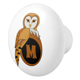 Elegant British Barn Owl Monogram Keramikknauf