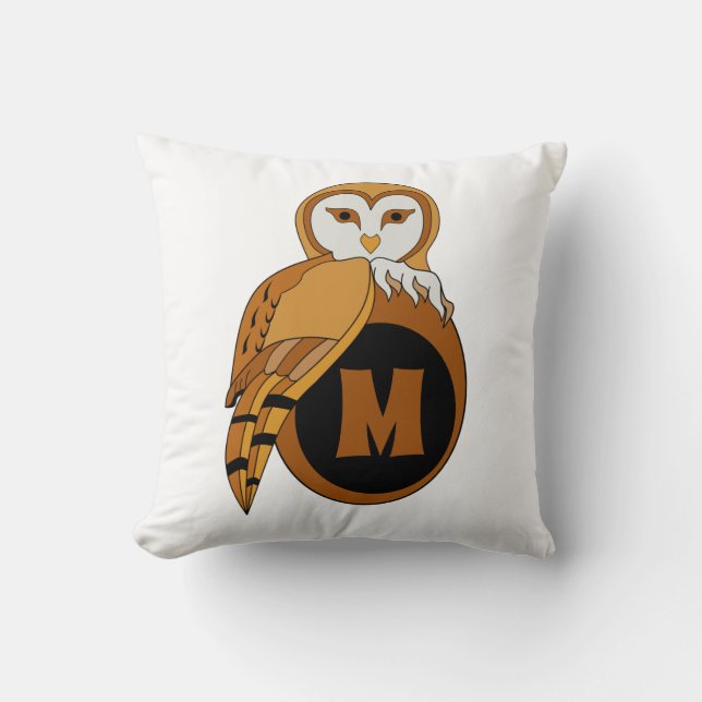 Elegant British Barn Owl Monogram Kissen (Vorderseite)