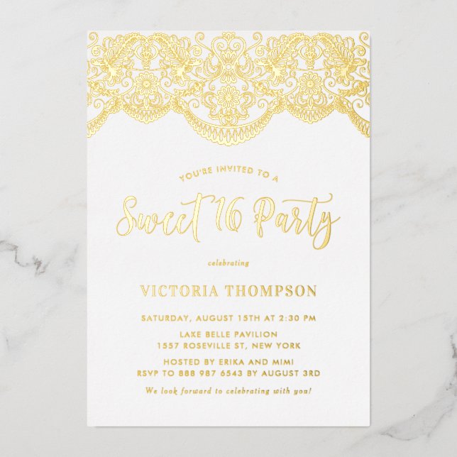 Elegant Brocade Lace Sweet 16 Party Folieneinladung (Vorderseite)
