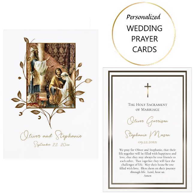 Elegant Bronze Leaves Catholic Wedding Prayer Card Platzkarte (Von Creator hochgeladen)