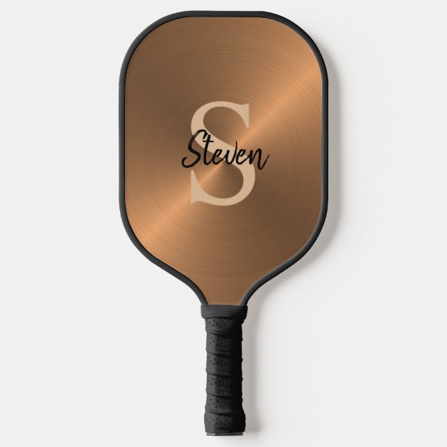 Elegant Bronze Metallic Monogram Name Mens Pickleball Schläger (Vorderseite)