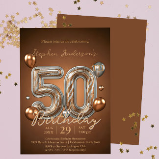 Elegant Bronze und Silver Balloons 50. Geburtstag Einladung