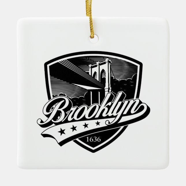 Elegant Brooklyn Shield und Swoosh Design Keramikornament (Vorderseite)