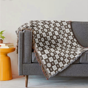 Elegant Brown and White Checkered Pattern Decke