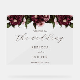 Elegant Brown Burgundy Floral Wedding Acrylschild