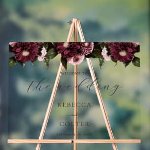 Elegant Brown Burgundy Floral Wedding Acrylschild