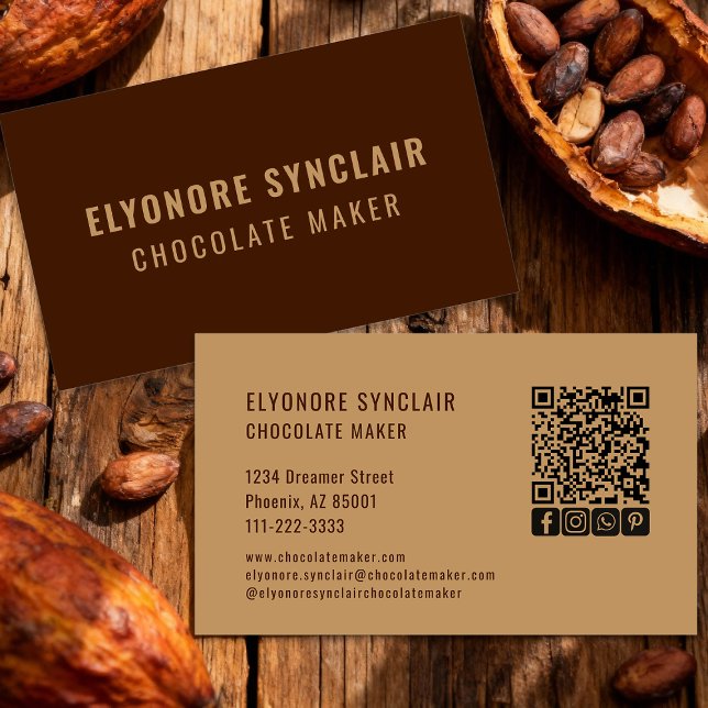 Elegant Brown Chocolate Maker Social Icon QR Code  Visitenkarte (Von Creator hochgeladen)