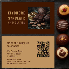 Elegant Brown Chocolatier Photo Social QR Code  Visitenkarte