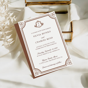 Elegant Brown & Ecru Classic Monogram Wedding Einladung