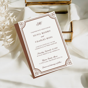 Elegant Brown & Ecru Classic Script Wedding Einladung