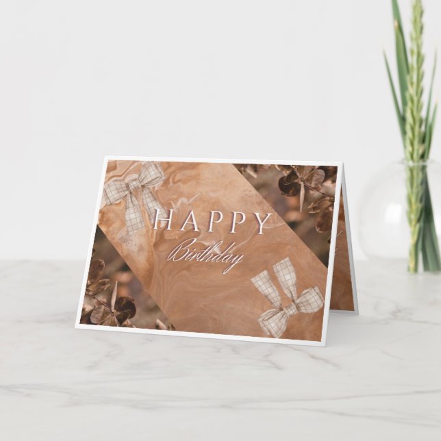 Elegant Brown Floral Happy Birthday Card Dankeskarte (Vorderseite)