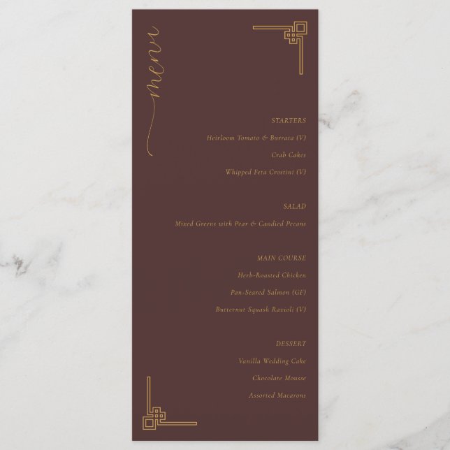 Elegant Brown Geometric Menu Menükarte (Vorderseite)