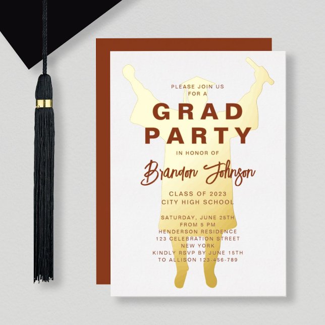 Elegant Brown Gold Graduation Party Folieneinladung (Von Creator hochgeladen)
