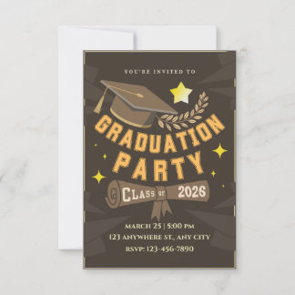 Elegant Brown Gold Graduation Party Invitation Einladung