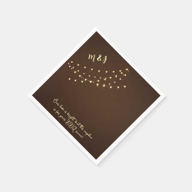 Elegant Brown & Gold String Lights Funny Wedding  Serviette (Ecke)