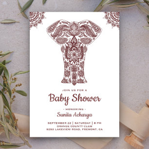 Elegant Brown Henna Indian Elephant Baby Shower Einladung