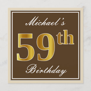 Elegant, Brown, Imitat-Gold59. Geburtstag + Name Einladung