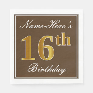 Elegant Brown, Imitate Gold 16. Geburtstag + Name Serviette