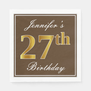 Elegant Brown, Imitate Gold 27. Geburtstag + Name Serviette