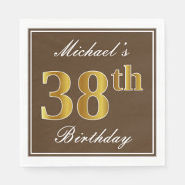 Elegant Brown, Imitate Gold 38. Geburtstag + Name Serviette