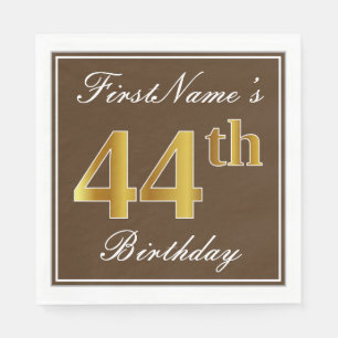 Elegant Brown, Imitate Gold 44. Geburtstag + Name Serviette