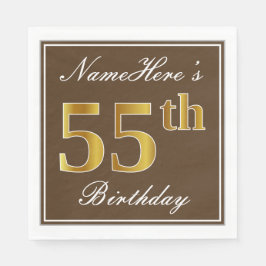 Elegant Brown, Imitate Gold 55. Geburtstag + Name Serviette