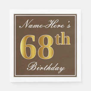 Elegant Brown, Imitate Gold 68. Geburtstag + Name Serviette