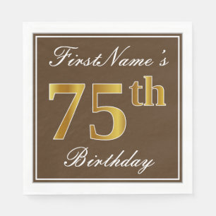 Elegant Brown, Imitate Gold 75. Geburtstag + Name Serviette