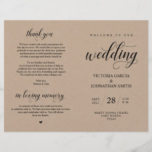 Elegant Brown Kraft, Wed Zeremony Foldable Program