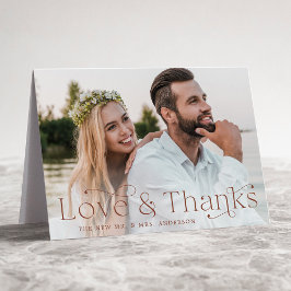 Elegant Brown Liebe und Dankeschön Wedding Foto Dankeskarte