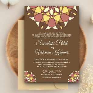 Elegant Brown Mandala Indian Wedding Invitation Einladung