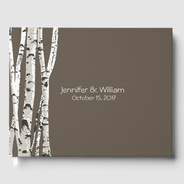 Elegant Brown mit Birch Trees Wedding Gästebuch (Vorderseite)