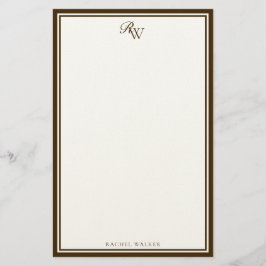Elegant Brown Monogram Two Border Briefpapier