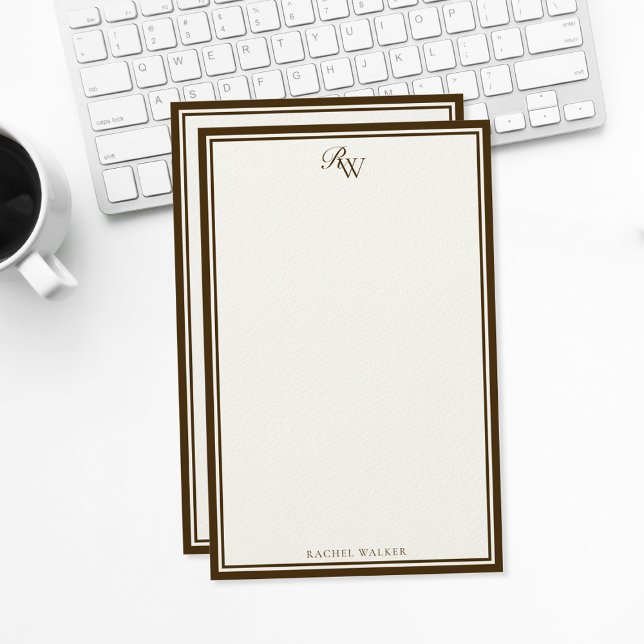 Elegant Brown Monogram Two Border Briefpapier (Von Creator hochgeladen)