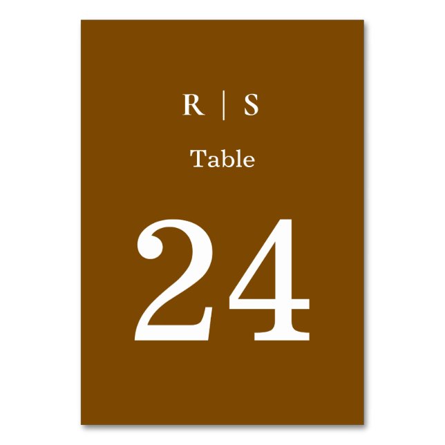 Elegant Brown Monogram Wedding Tischnummer Card (Vorderseite)