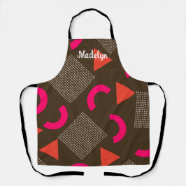 Elegant Brown Orange Geometric Personalized Name  Schürze