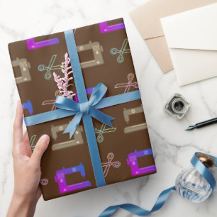 Elegant Brown Tailor's Nähmaschinen Scheren Geschenkpapier
