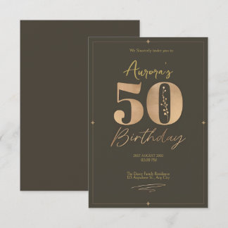Elegant Brown und Beige 50. Geburtstag Einladung