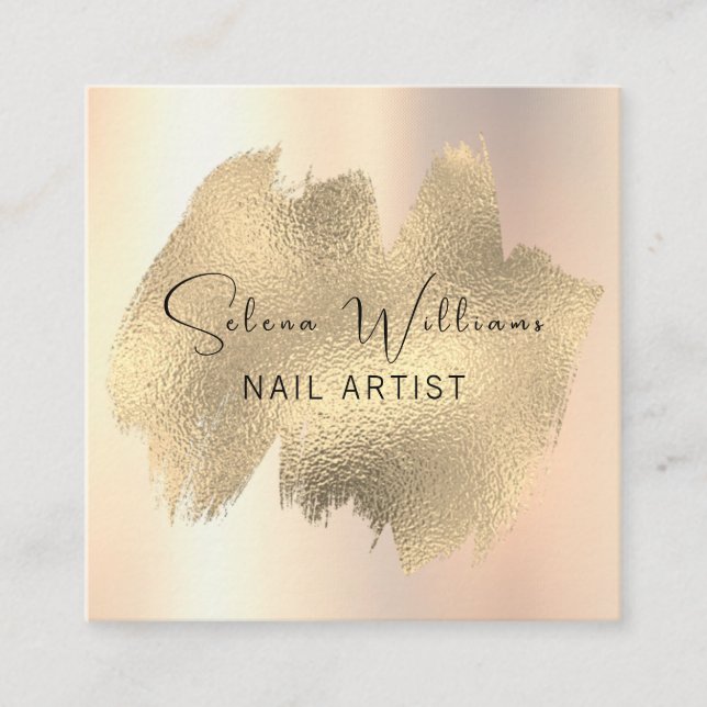Elegant Brush Stroke Gold Champaign Minimalistisch Quadratische Visitenkarte (Vorderseite)