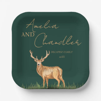 Elegant Buck Deer Christmas Family Name Pappteller