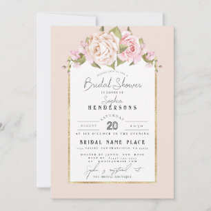 Elegant Budget Floral Dusty Rose Foil BridalShower Einladung