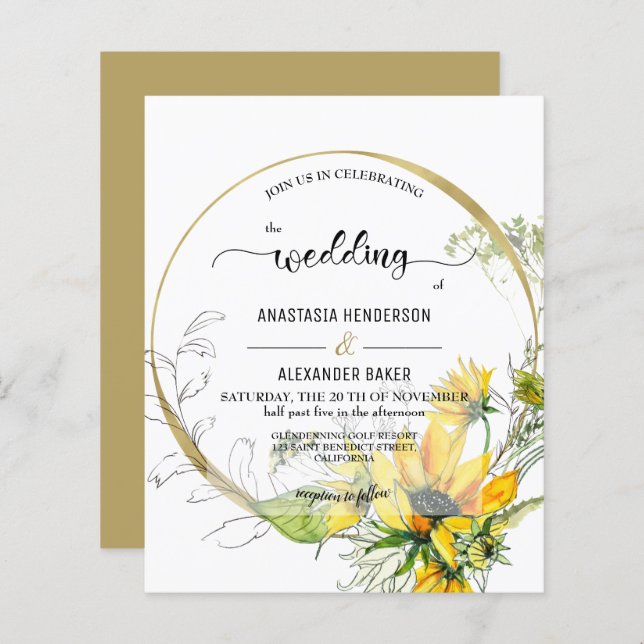 Elegant Budget Invitation to wedding ceremony. (Vorne/Hinten)
