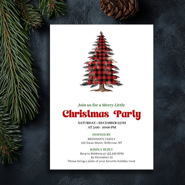 Elegant Buffalo Christmas Tree Printable Invite Einladung (Elegant Buffalo Christmas Tree Printable Invite)