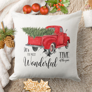 Elegant Buffalo Karo Red Truck Skript Weihnachten Kissen
