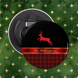 Elegant Buffalo Plaid with Reindeer and Red Ribbon Flaschenöffner