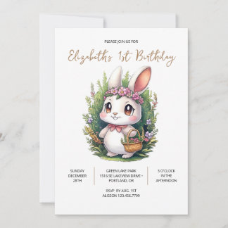 Elegant Bunny 1. Geburtstag Einladung