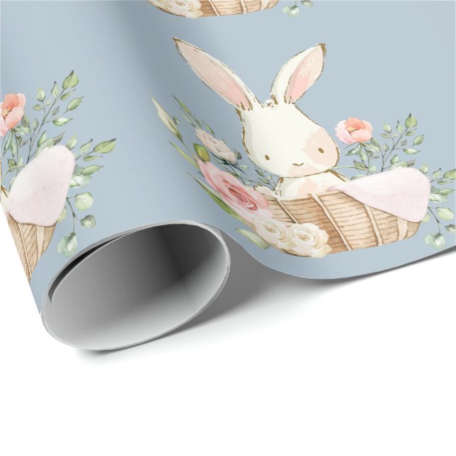 Elegant Bunny Rabbit Baby Shower Blau Geschenkpapier (Rolleneckpunkt)
