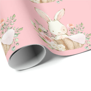 Elegant Bunny Rabbit Pink Babydusche Geschenkpapier